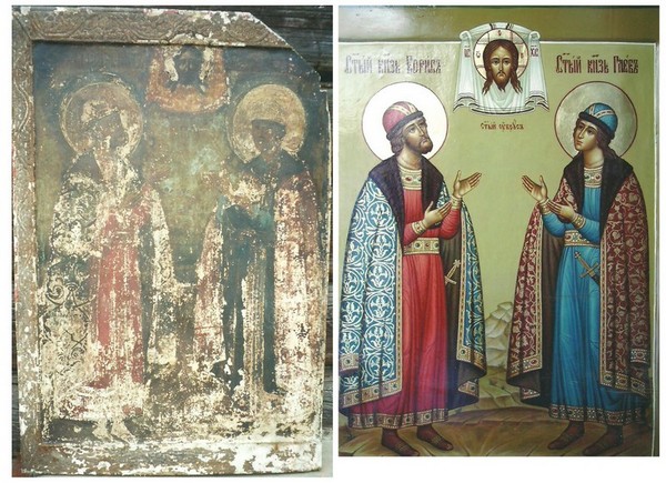 Св. Борис и Глеб до и после реставрации